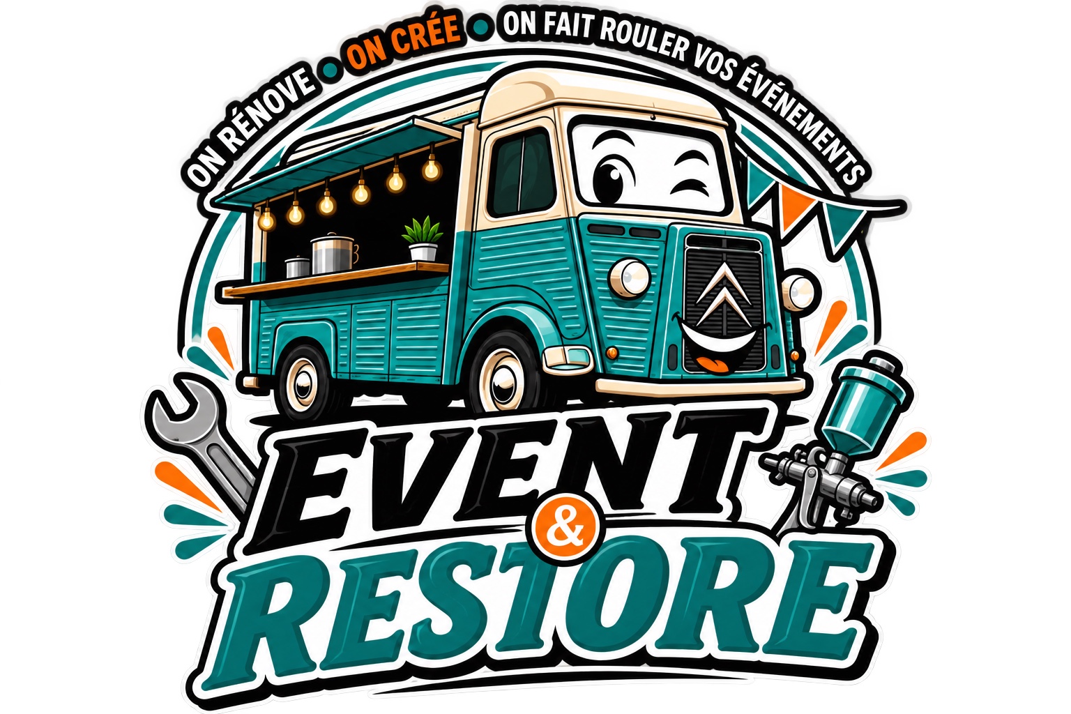 Logo Event & Restore : une camionnette vintage transformée en véhicule événementiel